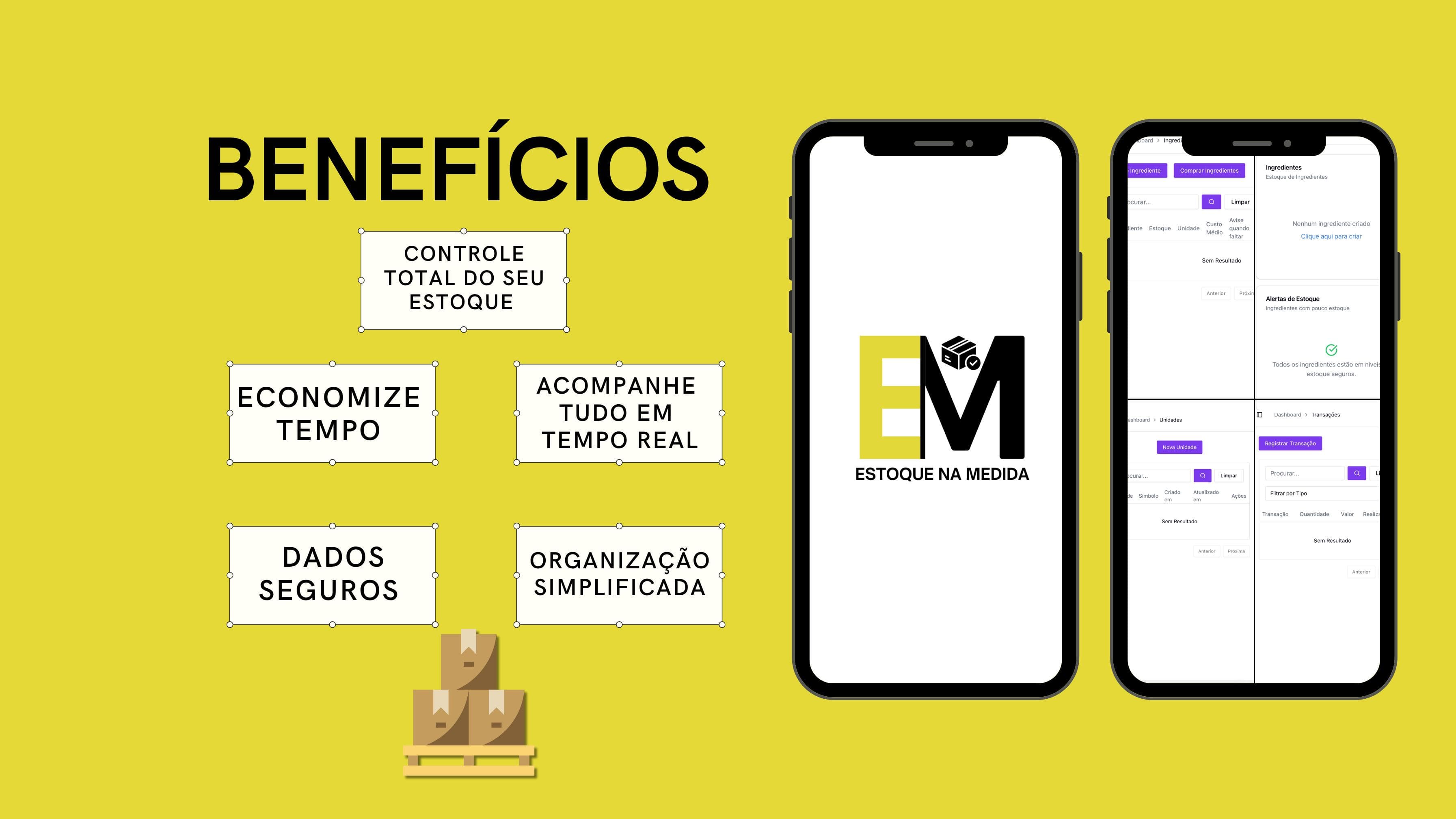 Demonstração do dashboard do sistema de controle de estoque em um celular